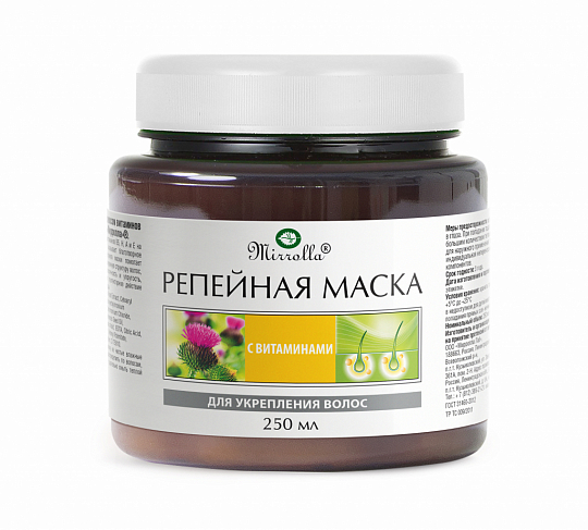 Маска репейная с комплексом витаминов для укрепления волос «Мирролла»®